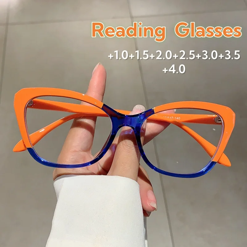 

Women' Fashion Avant-garde Cat-eye Frame Presbyopia Eyeglasses Men HD Anti-Blue Light Clear Lens Retro Far Sight Glasses