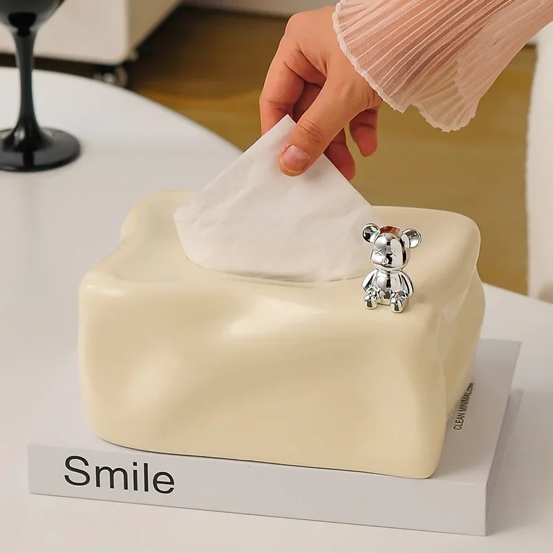 Creative Glacier Ceramic Tissue Box, Home Living Room Tea Table, Desktop Paper Drawer Box, Light Luxury Paper Drawer Box