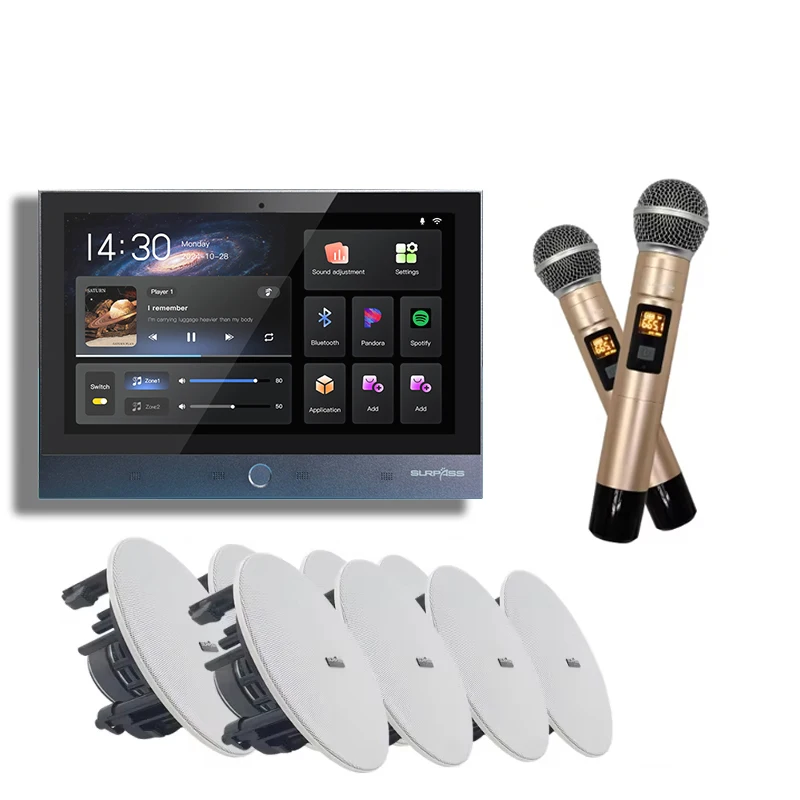 7 Inch HD WiFi Touch Screen Karaoke Amplifier PW7830K+FCR53, Multi-Zone Speaker with Microphone