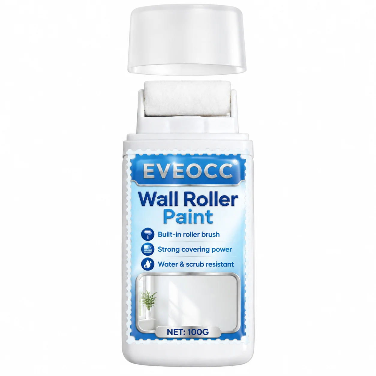 EVEOCC Wall Roller Paint 100g Built-in Roller Brush Wall Repair Paint Strong Covering Power Water Resistant