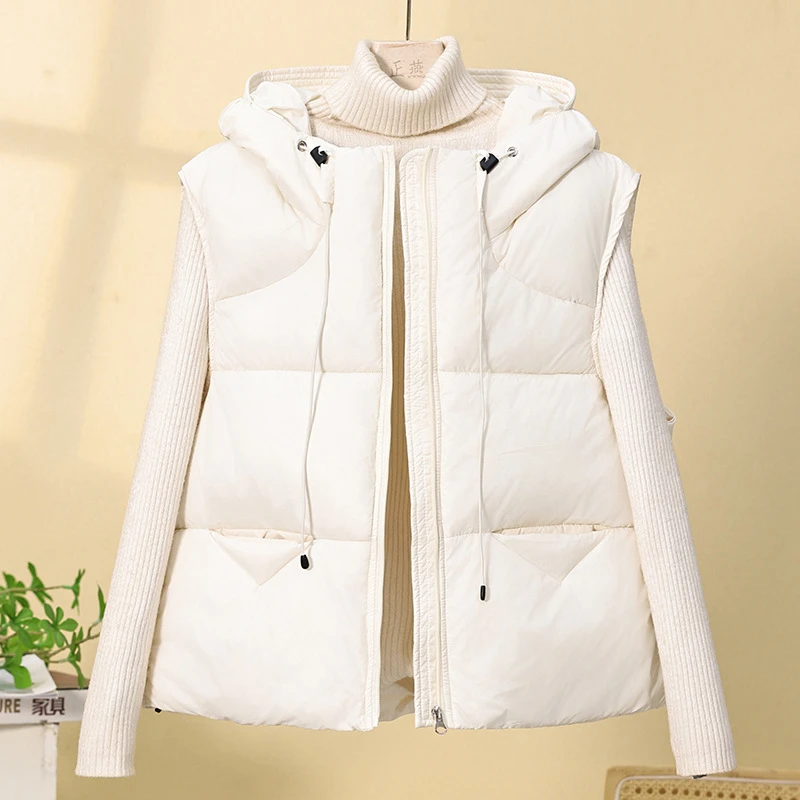 Short Vest Jackets 2025 Fashion New Korean Women's Hooded Tether Solid Casual Sleeveless Waistcoat Loose Student Coats Trend Top