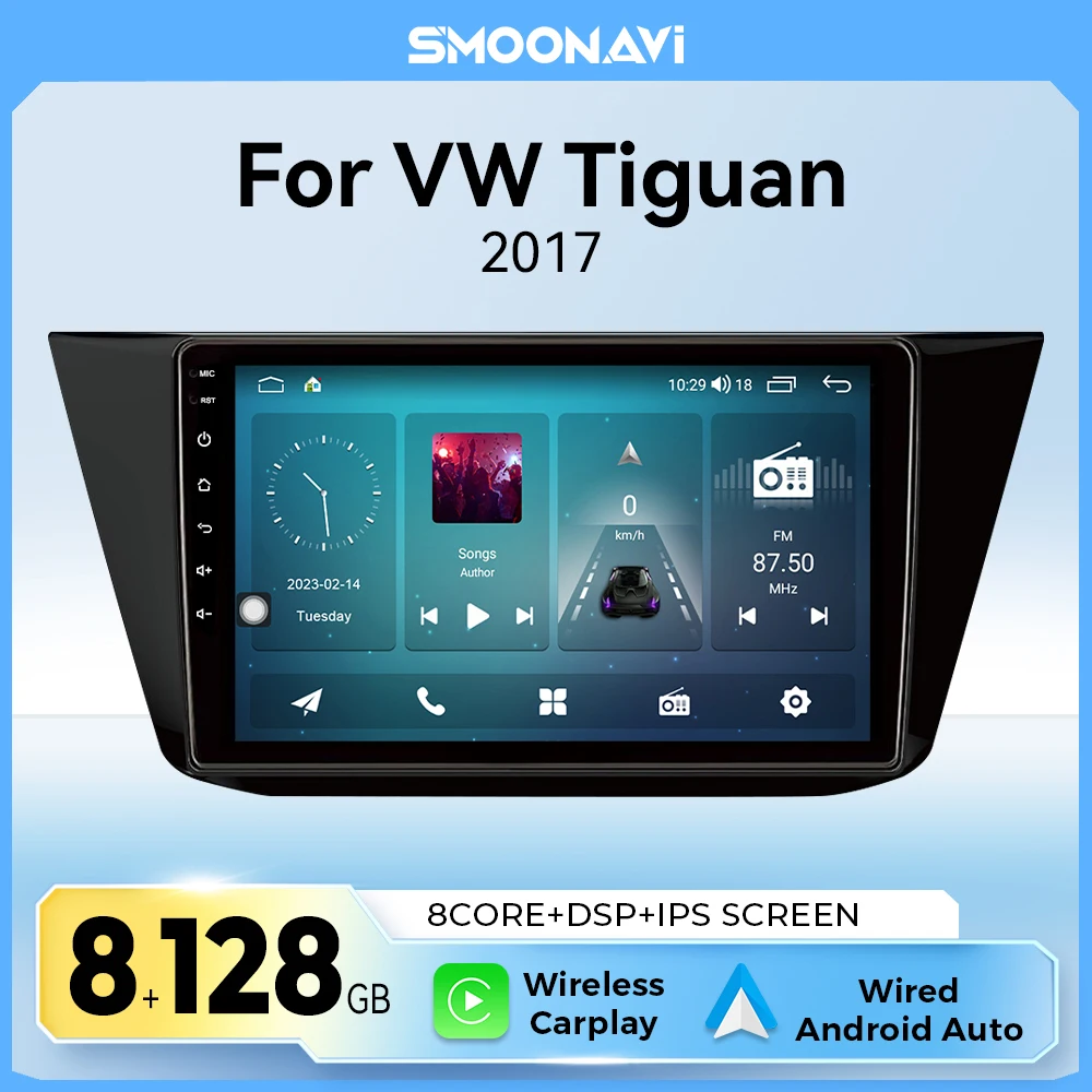 9 "Android 14 2DIN 8 Core Autoradio Per VW Tiguan Mk2 5NA/BW 2016-2019 Wireless Carplay e Android Auto 4G WiFi DSP 1280*720P IPS