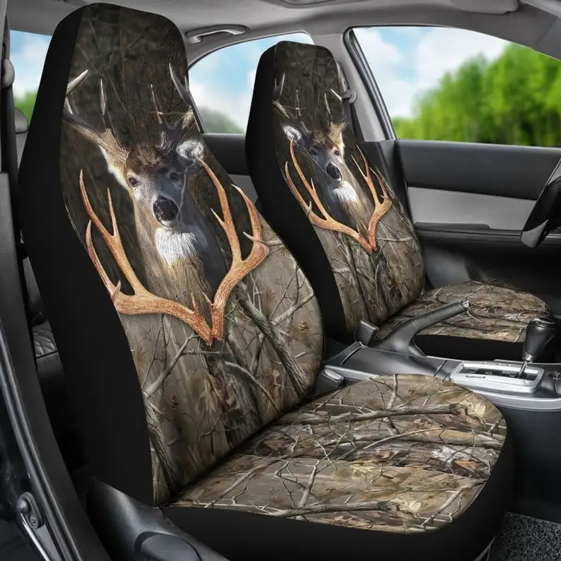 Caccia Buck Camo In Anlter coprisedili per auto coprisedili di lusso, coprisedili per fiori, coprisedili per auto anteriori personalizzati, paia di