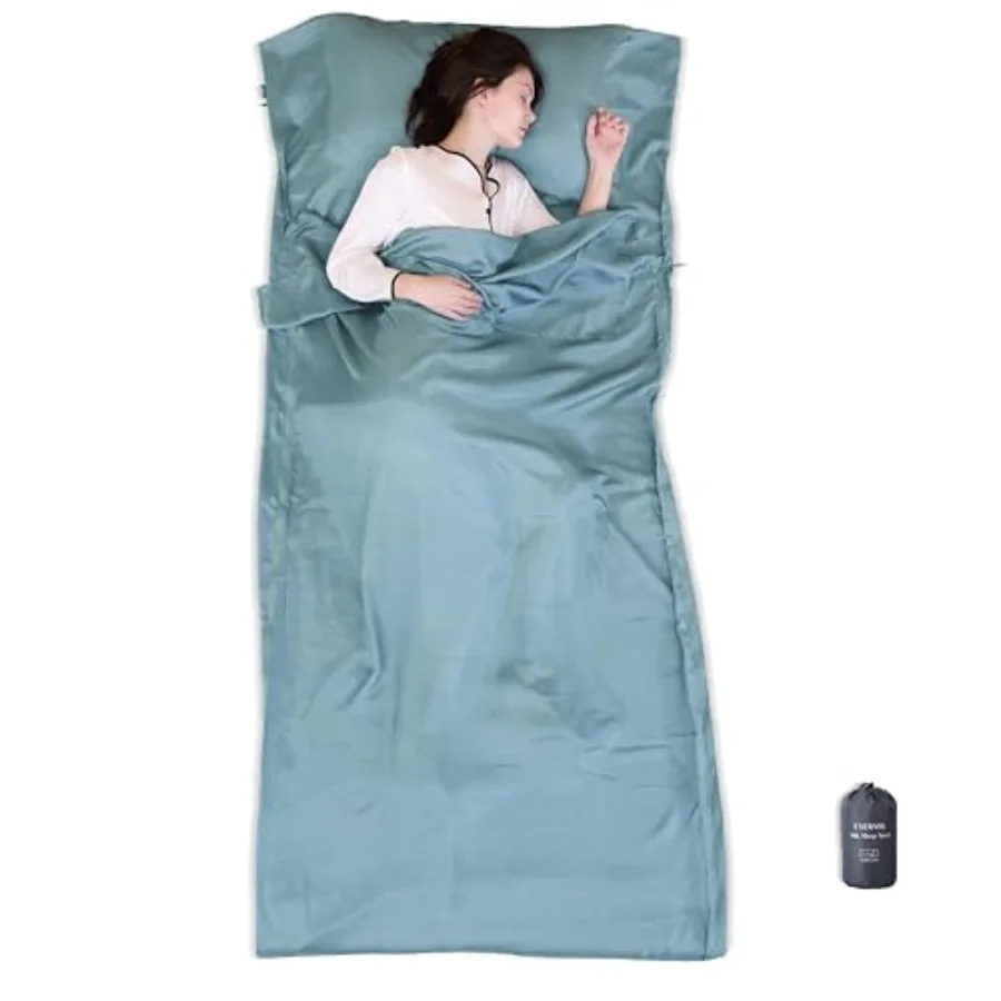 

100% Silk Sleep Sack with Zippers on 3 Sides 87"x43" Large Sleeping Liners for Hotels Travel and Camping Multifunctional Travel