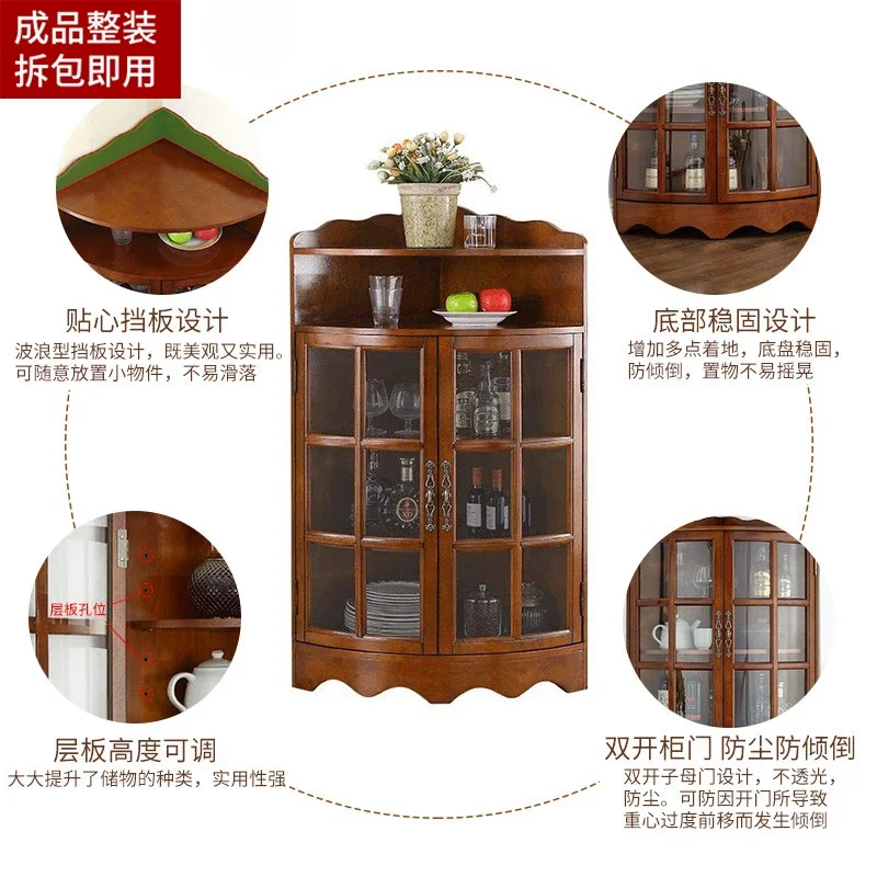 Solid wood corner cabinet Living room locker European triangular cabinet wine cabinet American restaurant l