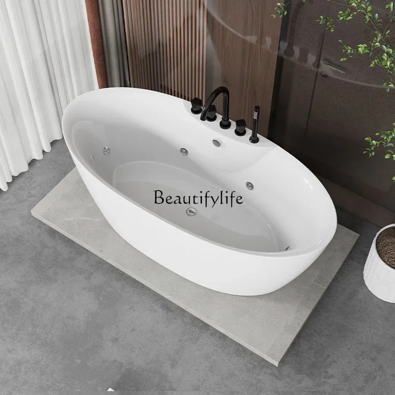 03LBathtub Household deep bubble small apartment independent oval mobile bathtub
