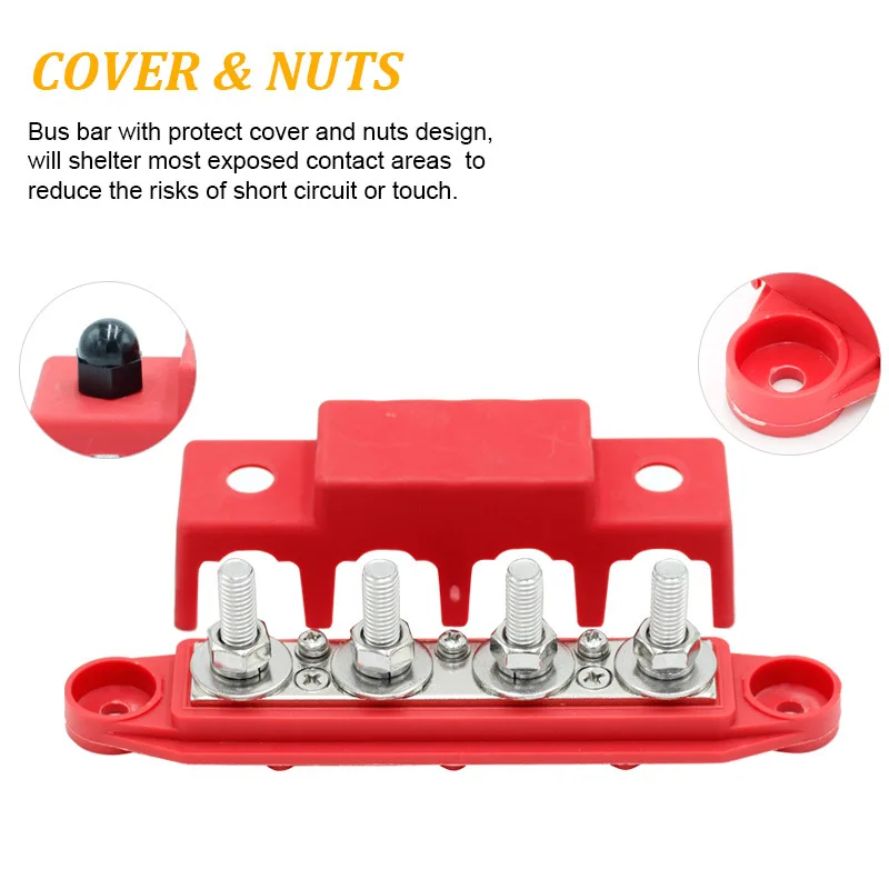 

RV Yacht Ship Confluence Row 4 Road Confluence Row 48V250A Copper Stud Wiring Red and Black Stud Power Distribution Block