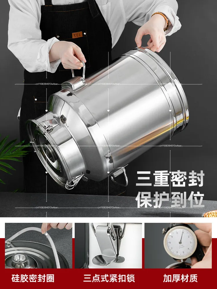 

11L Stainless Steel Milk Bucket 2.64 Gallon Can with Sealed Lid for Milk And Wine Liquid Storage 304 Grade Wine Pail