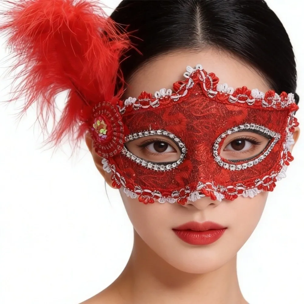 Novelty Multicolor Half-Face Mask Seductive Style Cosplay Masquerade Ball Mask Masquerade Lace Feather Mask Costume Party