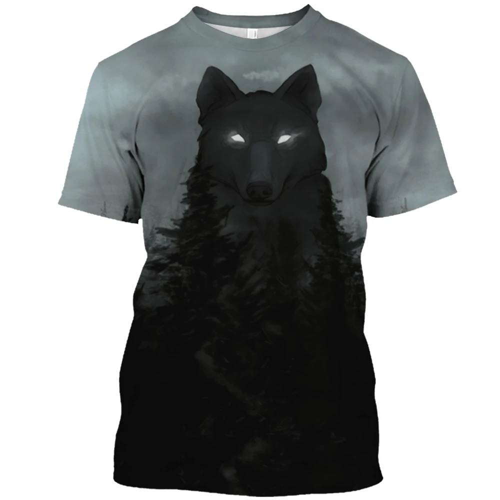 2023 Summer Men\'S Animal Wolf Print 3d Printed T-Shirt O Collar Short Sleeve Street Trend Harajuku Comfortable Plus Size Top