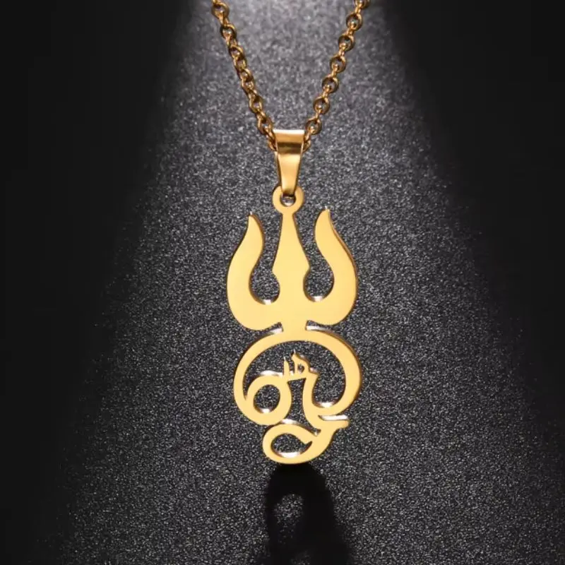 Dawapara India Tamil Om Symbol z trójząbem Wisiorek Naszyjnik ze stali nierdzewnej Om Shiva Symbol Joga Vintage Talizman Biżuteria