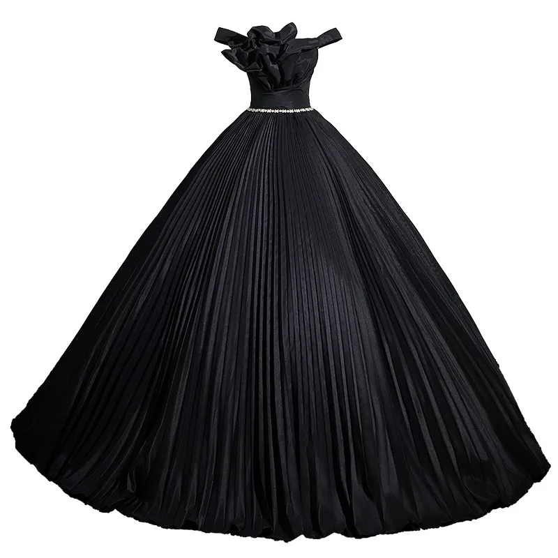 Klassische schwarze Quinceanera-Kleider für Frauen, elegant, schulterfrei, Ballkleider, modisch, schlicht, bauschig, Ballkleid, individuell gestaltet