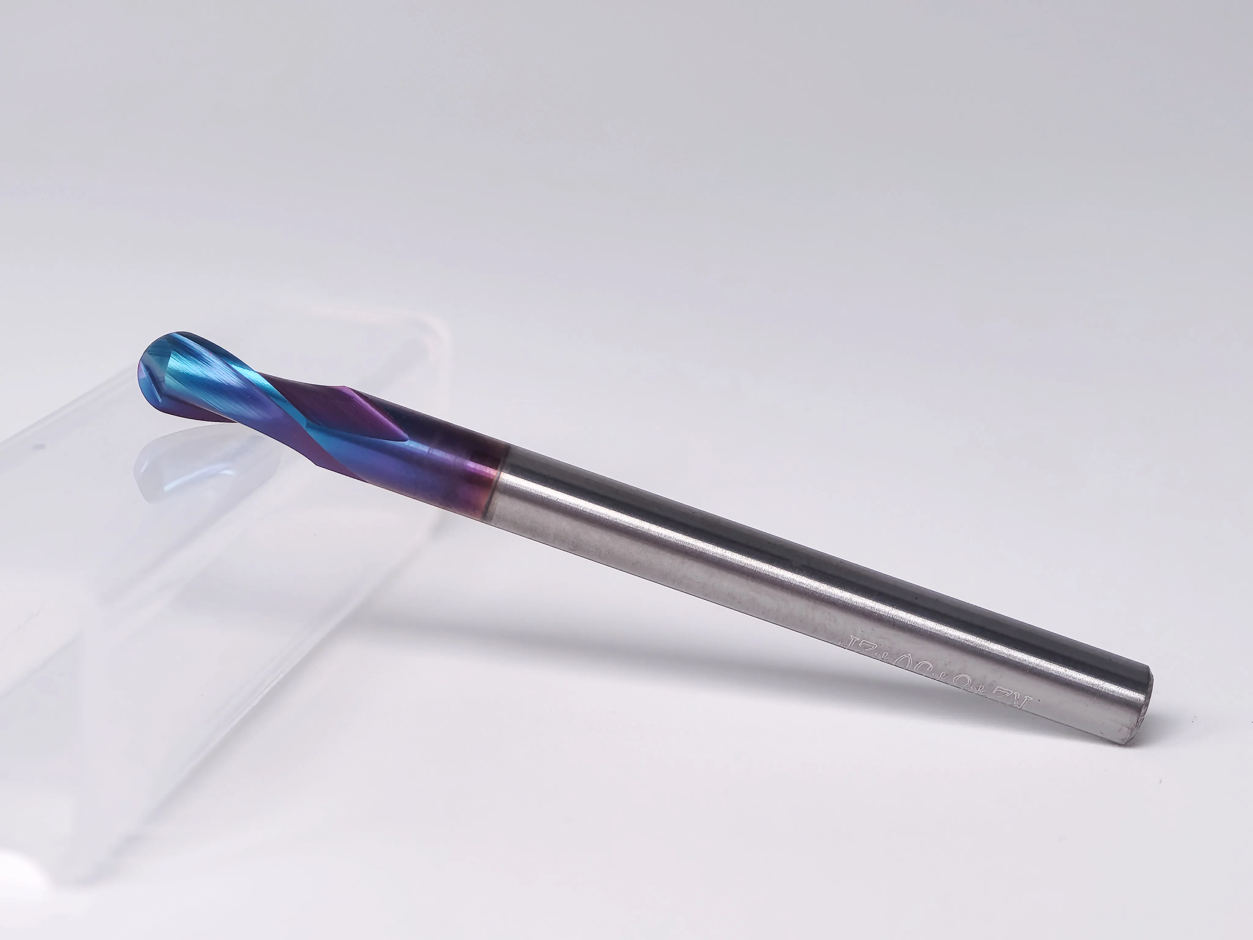 2 Flutes HRC 72 Ball Nose End Mill Super Hard Solid Carbide Milling Cutter for Quenched Steel Machining nACo Coating Long Length