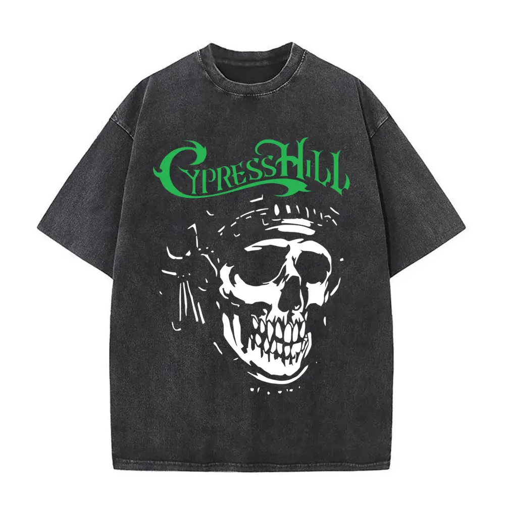 

Washed Vintage Rapper Cypress Hill Skeleton Graphic T-shirt Men Women Hip Hop Fashion Oversized Short Sleeve T Shirt Streetwear