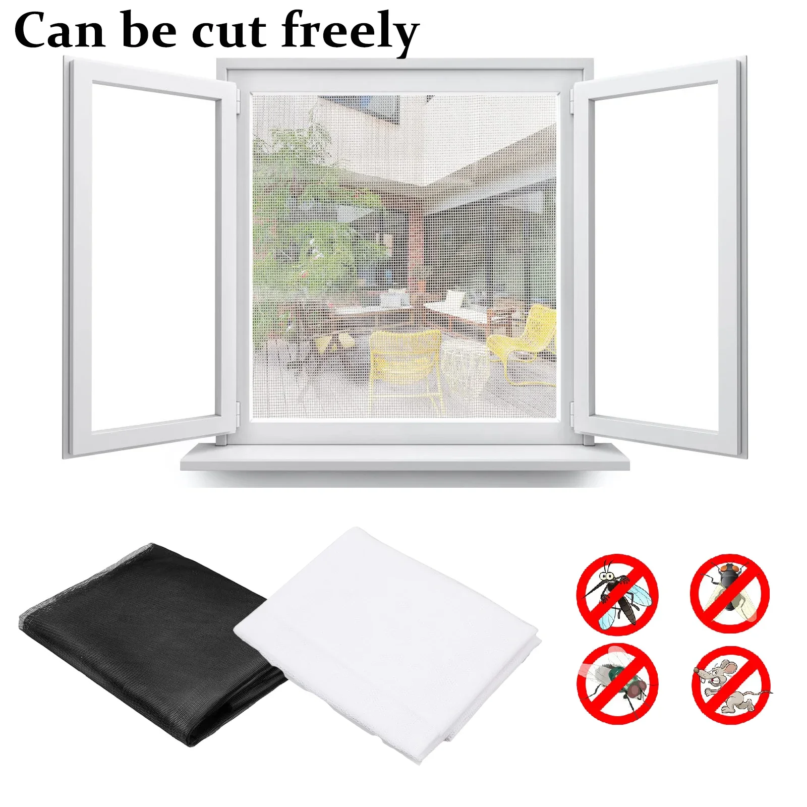Anti Mosquito Screen Net Adjustable Flexible Screen Door Mesh DIY Replacement Kit for Patio Door Window and Sliding Screen Doors