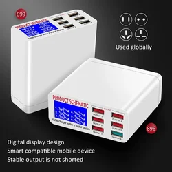 LCD Multi Fast USB Charger Charge Multiple 6 USB Phone Charging Station Universal USB HUB Smart Charger