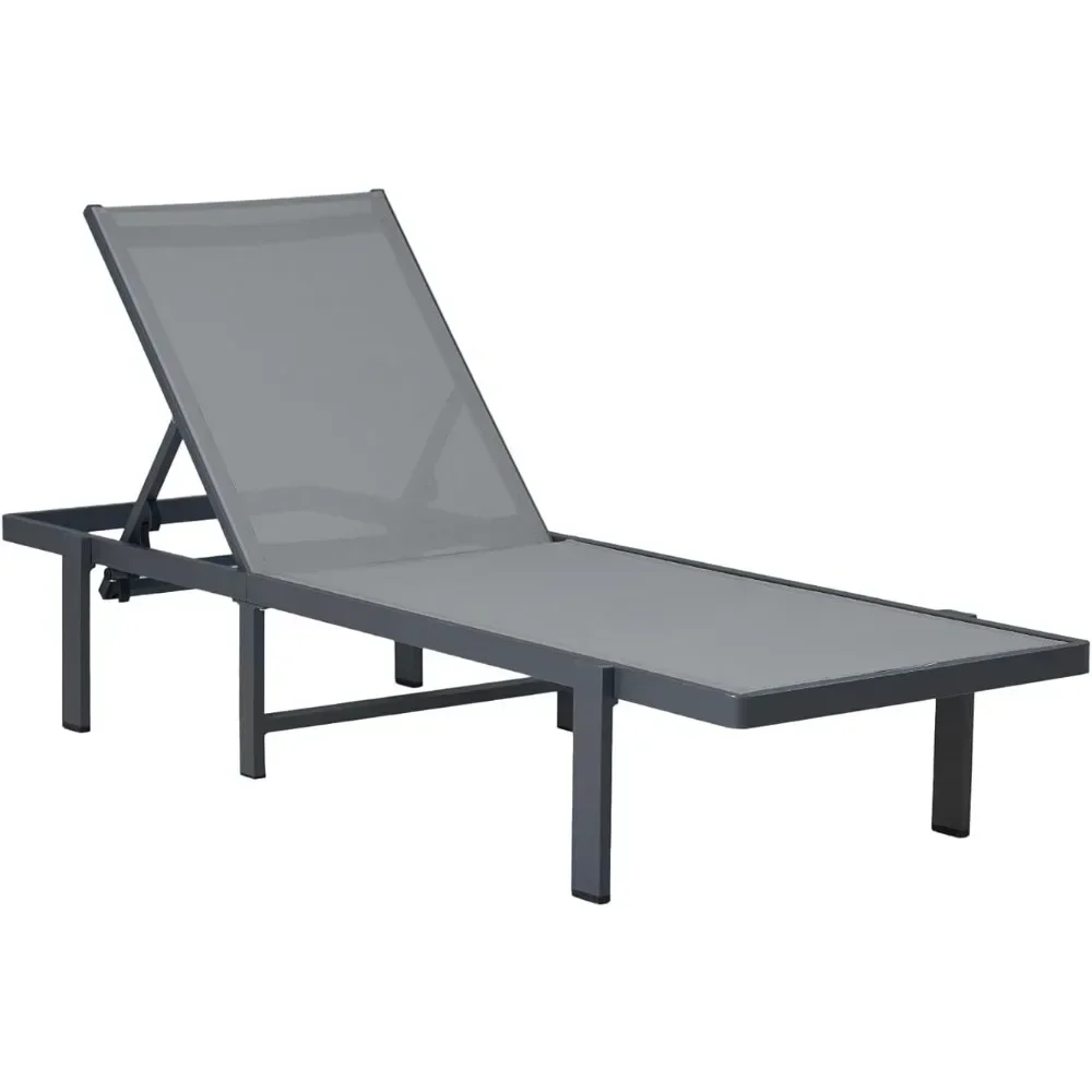 

Aluminum Chaise Lounge Chairs with Wheels, Outdoor Adjustable Recliner Five-Position and Full Flat Tanning Chair , Dark Grey