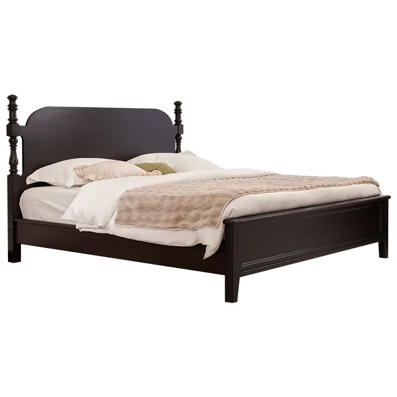 

Medieval solid wood bed retro, master bedroom double bed, black peach blossom, American simple wedding bed