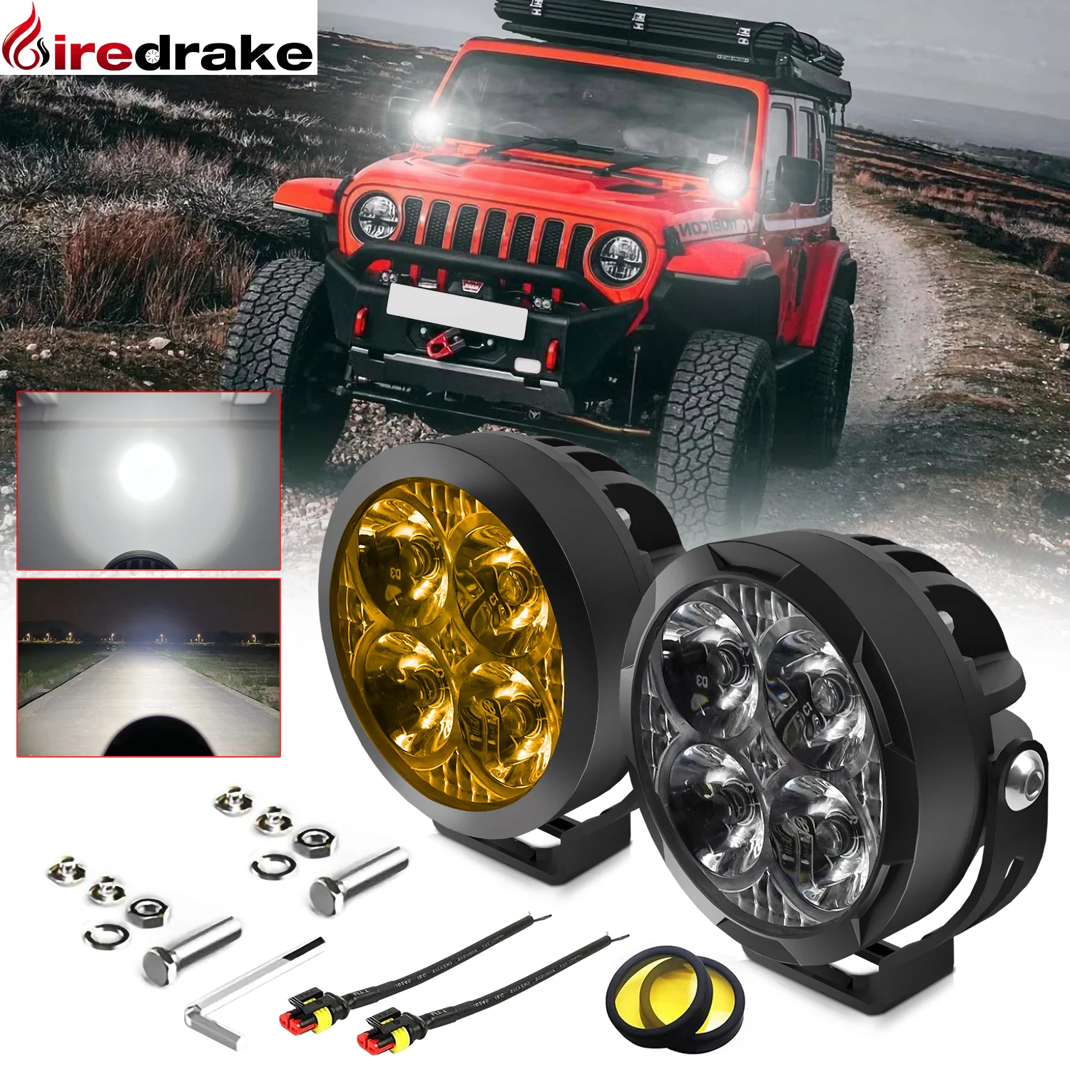 Lighthouse Motorcycle Headlights Fog Lamps Projector 300W Fog Lamp Projector Truck 6000K for 4x4 ATV Truck  Bike SUV UTV