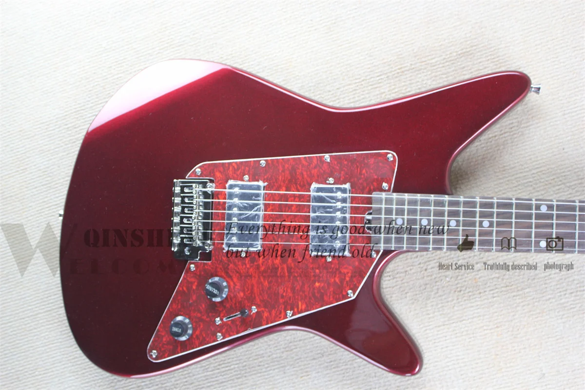 Classic Electric Guitar, ERN Metal Red Guitar, Small Tremolo Bridge, Red Pearl Pickups, Chrome Button, Active Battery Ca