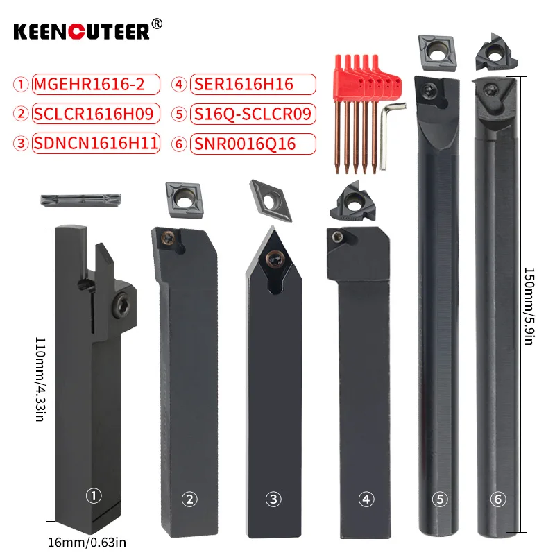 10/12/16MM Draaigereedschap Sets MGEHR SDJCR SDNCN SCLCR SER SNR Draaibank Kotterbaar Met 7PCS Carbide Insert CNC Snijden Houder