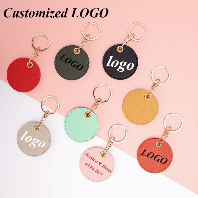 

Custom LOGO Access Control Card Holde Leather Keychain Laser Engrave Car Key Chains Ring Personalize Keyring Gift Wholesale