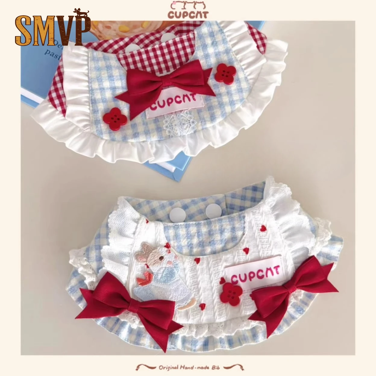 

Red and Blue Fresh Color Scheme with Bow Little Rabbit Plaid Original Cat Dog Pet Cute Bib Saliva Towel Anti Dirt