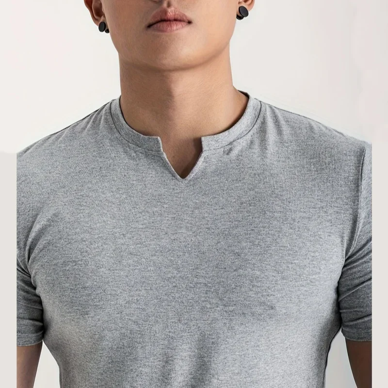 2024Summer Men T-Shirt V-Neck Short Sleeve Clothes Hip Hop Fashion Trend Comfortable Running And Fitness Motion V-Neck Top