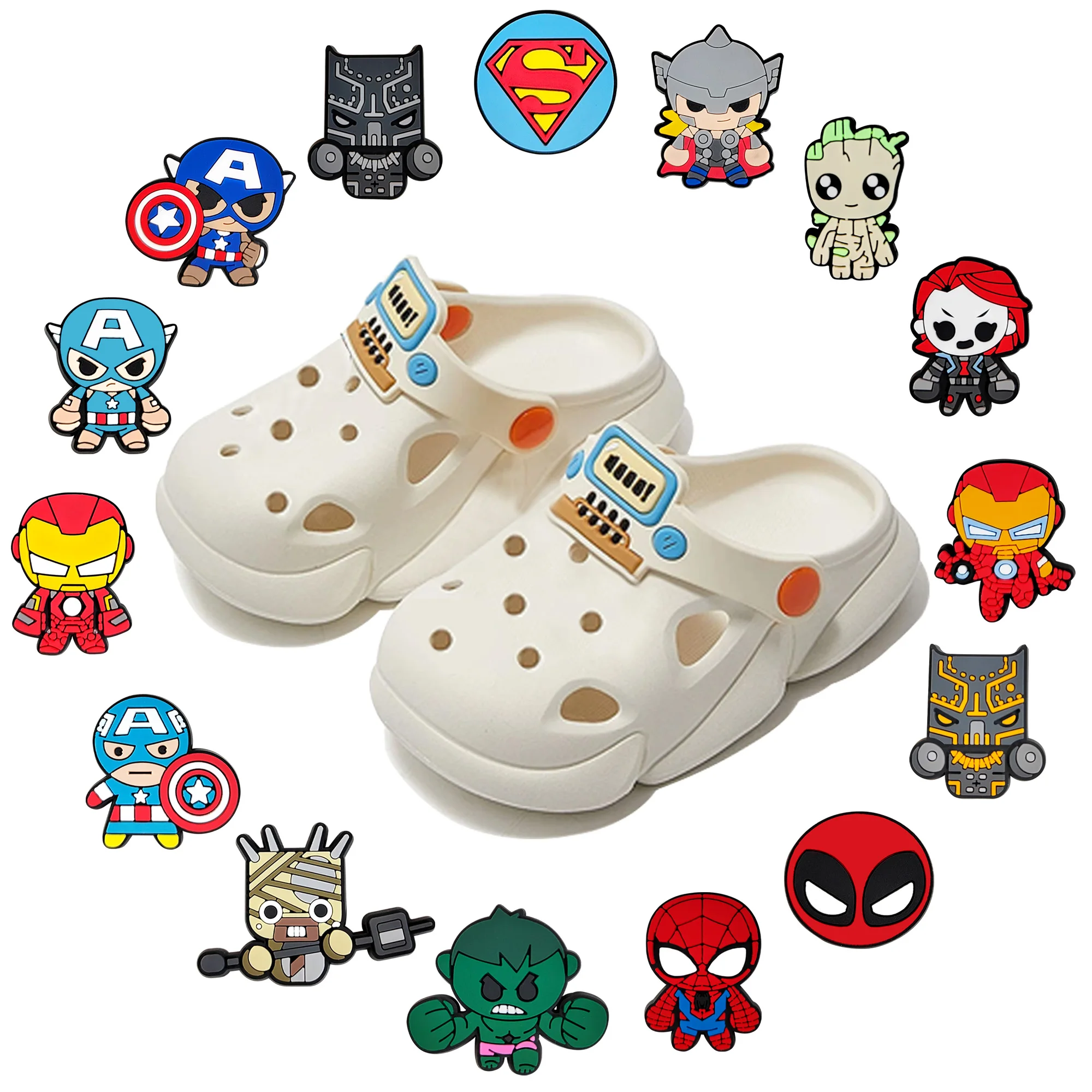 

15 шт./компл. горячие игрушки серии Marvel Cartoon ​ Подвески для обуви, аксессуары для классических украшений для обуви, детские подарки