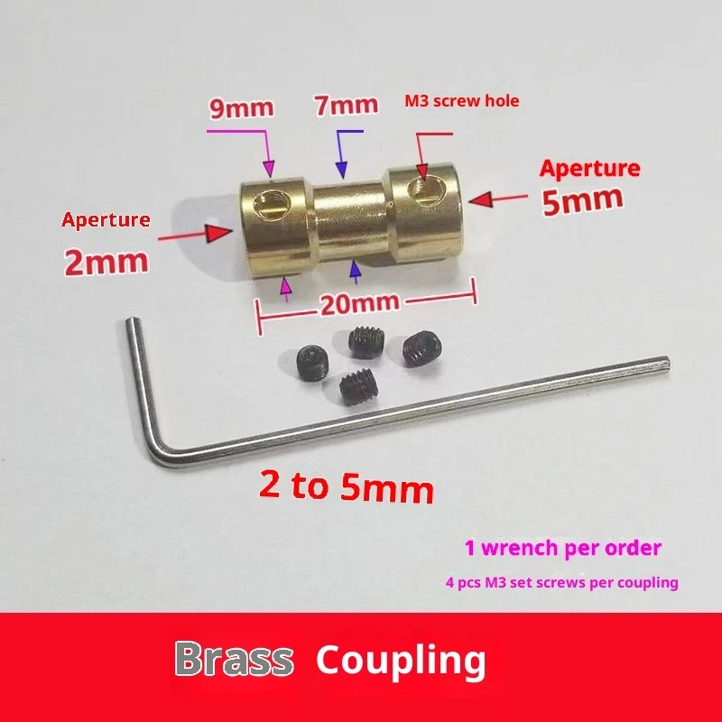 5pcs Brass Coupling 2/3/4/5mm Motor Shaft Reducer Adapter, Reducing Connector Extended Shaft Sleeve
