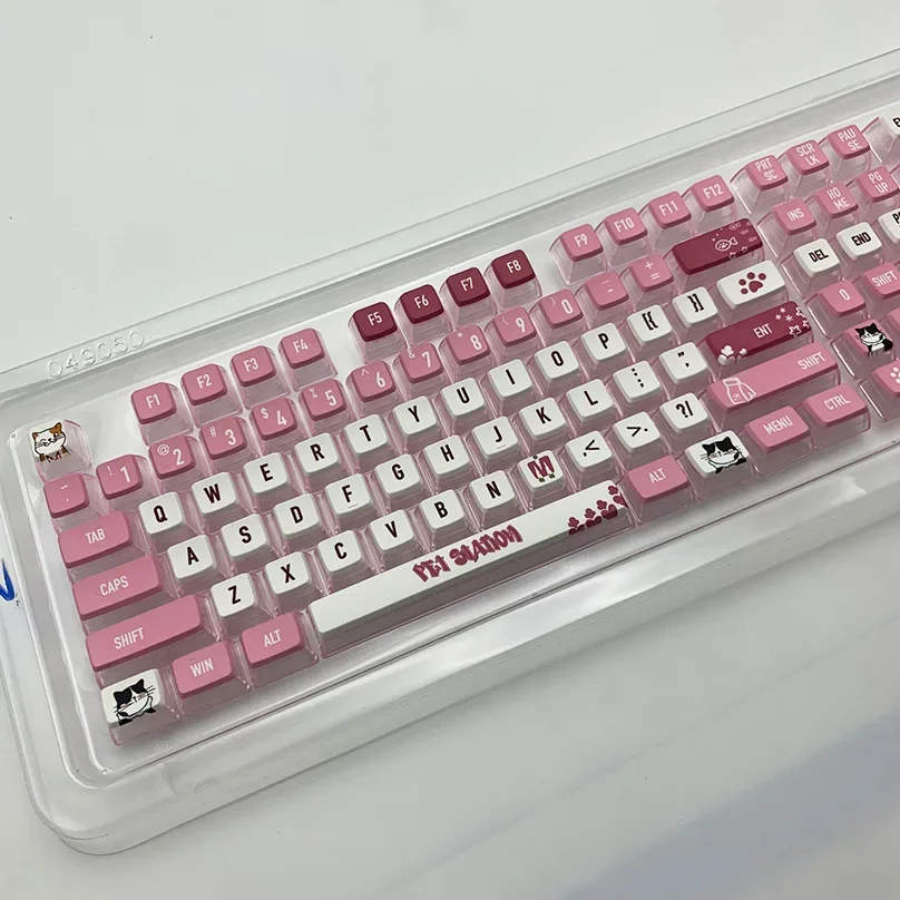 

Pink theme keycap PBT four-sided light transmission heat sublimation MDA double leather milk ball cap 84/87/98/117