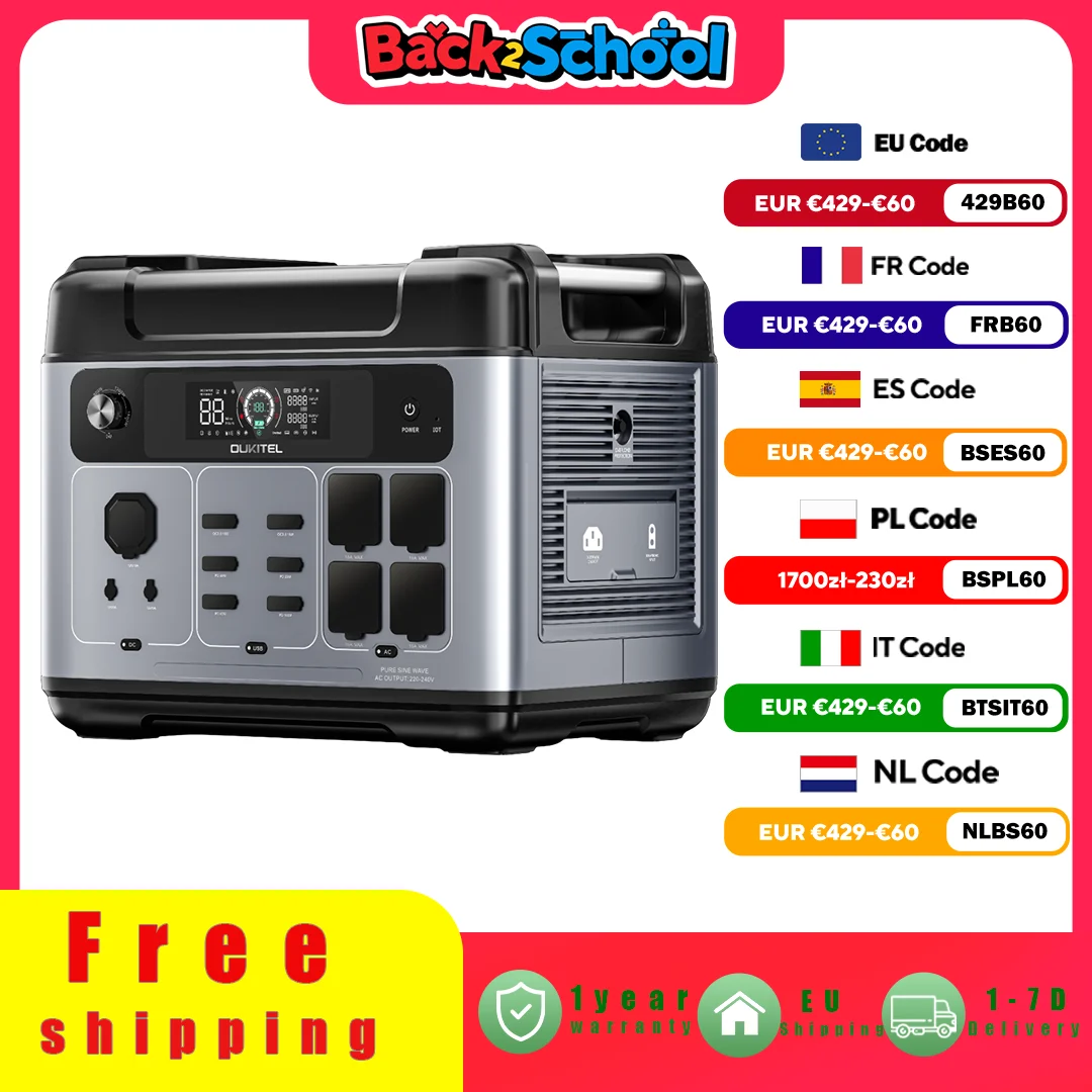 OUKITEL P2001E PLUS Centrale Elettrica Portatile 2400W Generatore Solare 2048Wh Lifepo4 Batteria di Backup Domestico di Campeggio Esterna Alimentazione Mobile