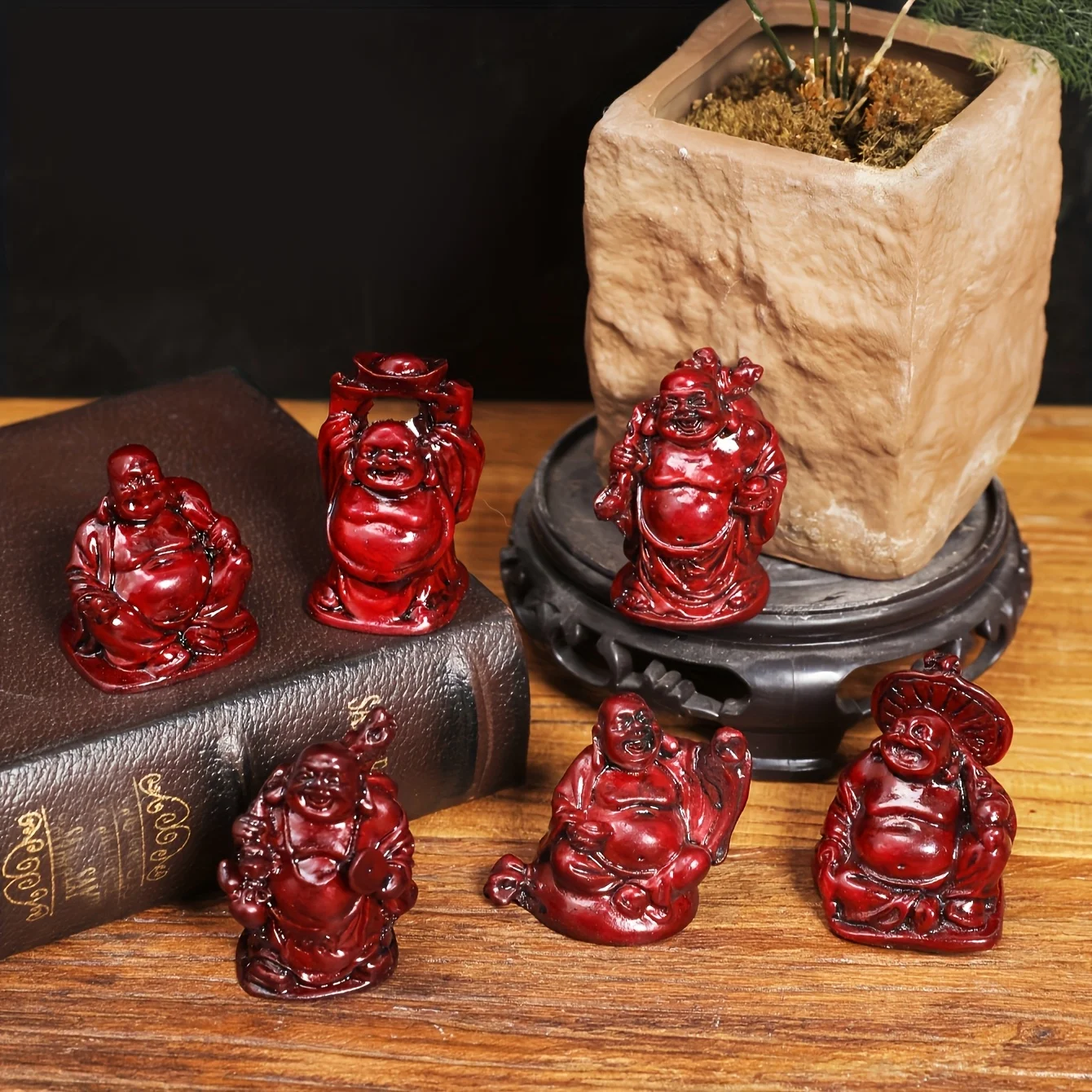 6pcs Set Feng Shui Statues Smiling Health And Wealth Happiness Display Gift Statues Perfect Gift for Friends, Relatives And Coll
