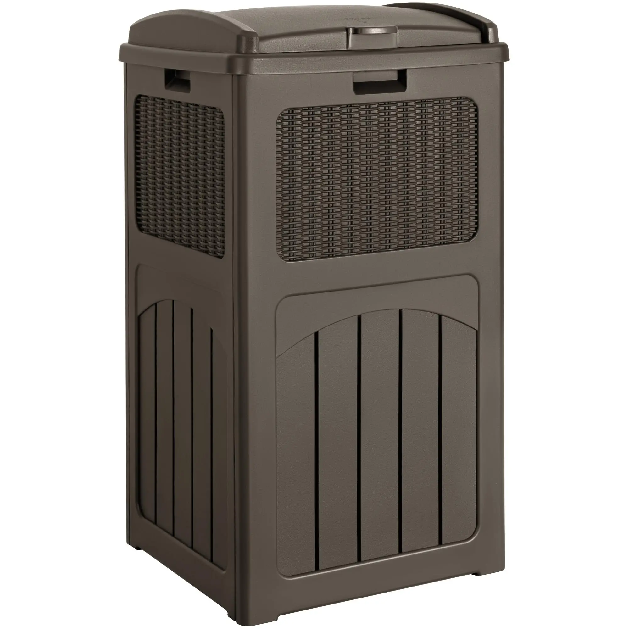33 Gallon Outdoor Trash Can, Hideaway Garbage Bins with Tiered Lid, Deep Brown