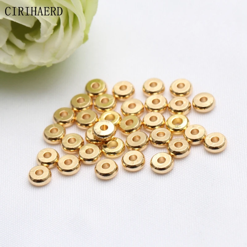 DIY Jewelry Accessories Flat Bead 14K/18K Gold Plated Brass Spacer Beads For Bracelet Making Supplies Loose Beads Wholesale Lots