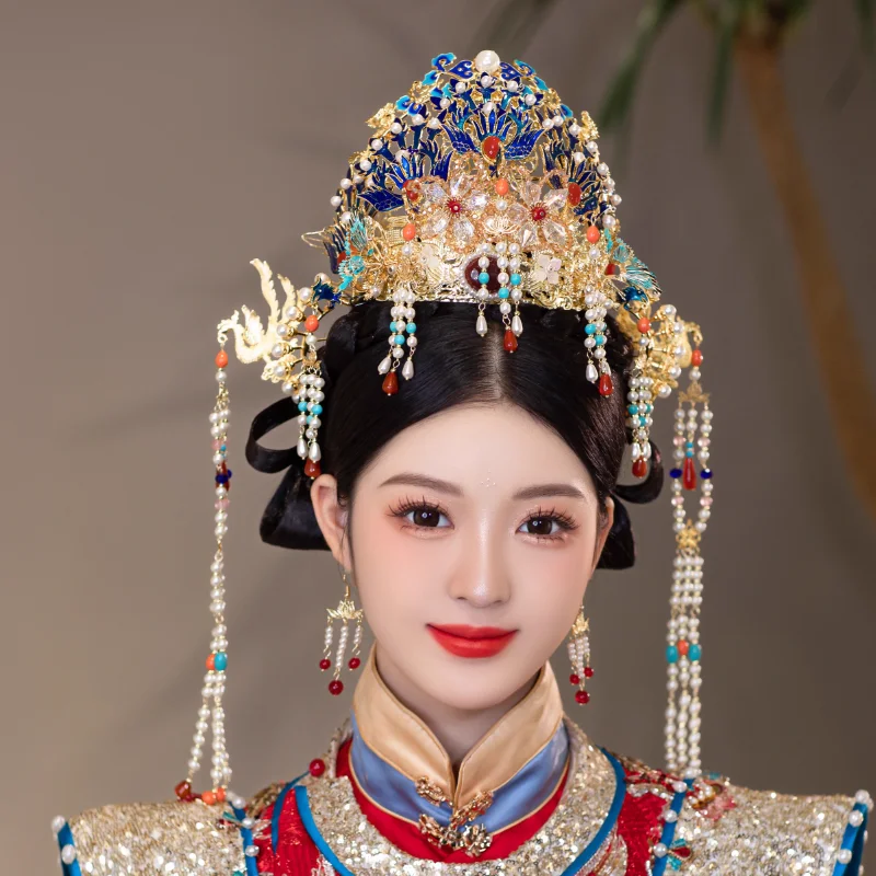 

Chinese Style Bride Hanfu Xiuhe Costume Headwear Phoenix Crown Handmade