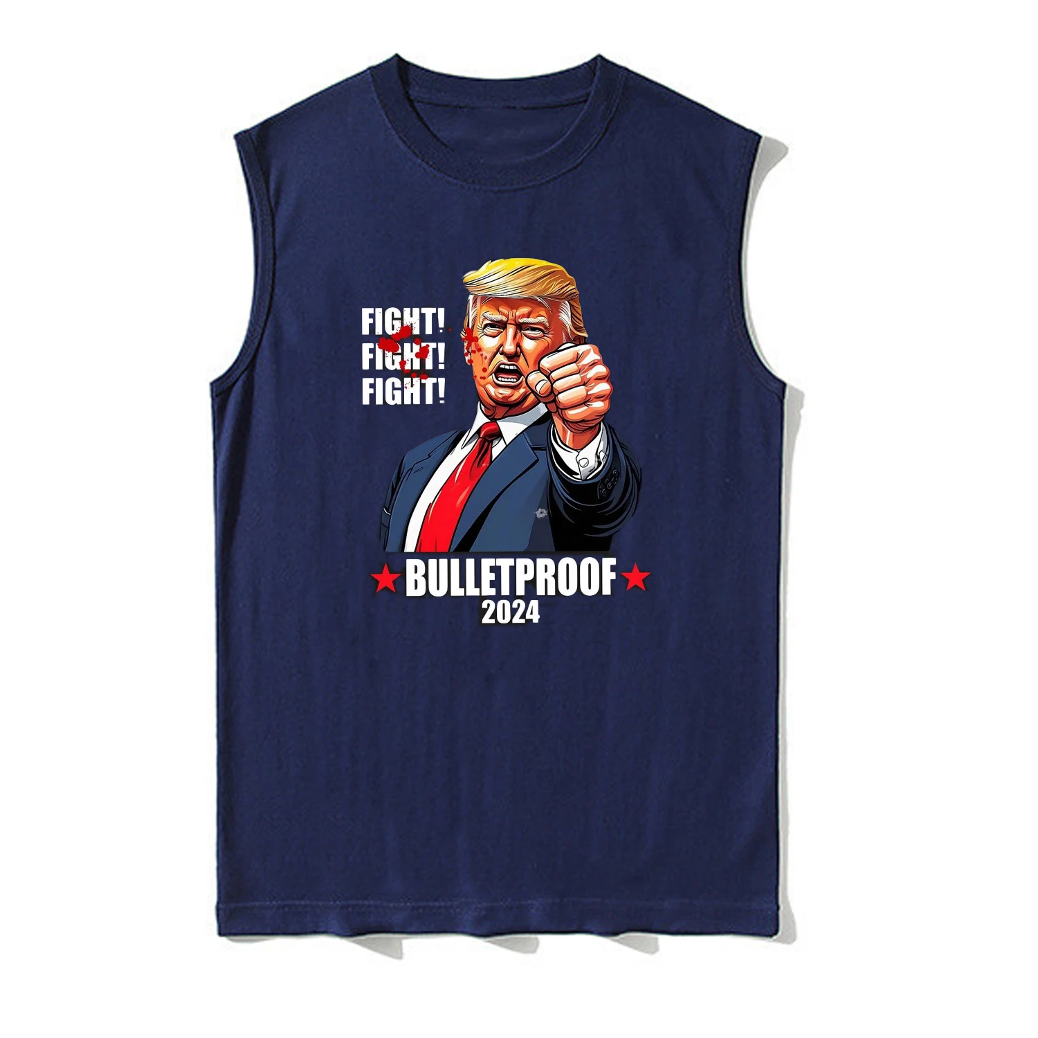 Donald Trump Fight! Fight! Shot Bulletproof 2024 Election Tanktop 100% Cotton O-Neck Summer Casual Mens Vest Sleeveless T-shirt