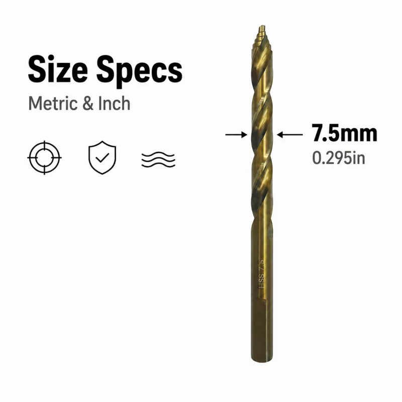 7.5 mm Straight Shank Twist Drill Bit, Sharp Cutting Edge Drill Bit for Multi‑Material Hole Drilling