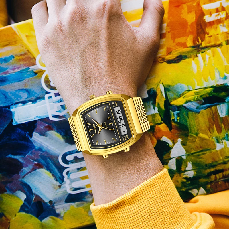 

FOXBOX Деловая мода Кварцевые мужские часы Лучший бренд класса люкс из нержавеющей стали Повседневная водонепроницаемая сигнализация Цифровой электронный хронограф Подарки