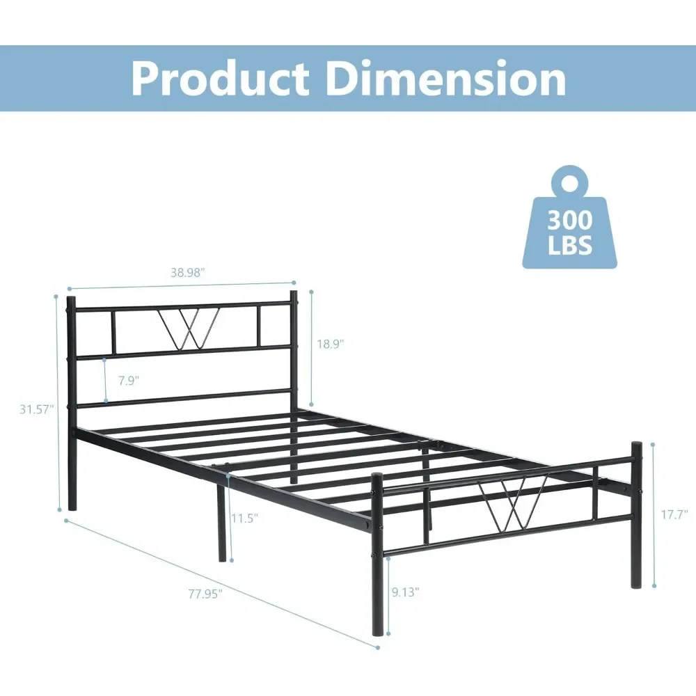 Bedroom Beds Heavy-Duty Mattress Foundation for Bedroom Double Bed Frame Black No Box Spring Needed Headboards Furniture Home