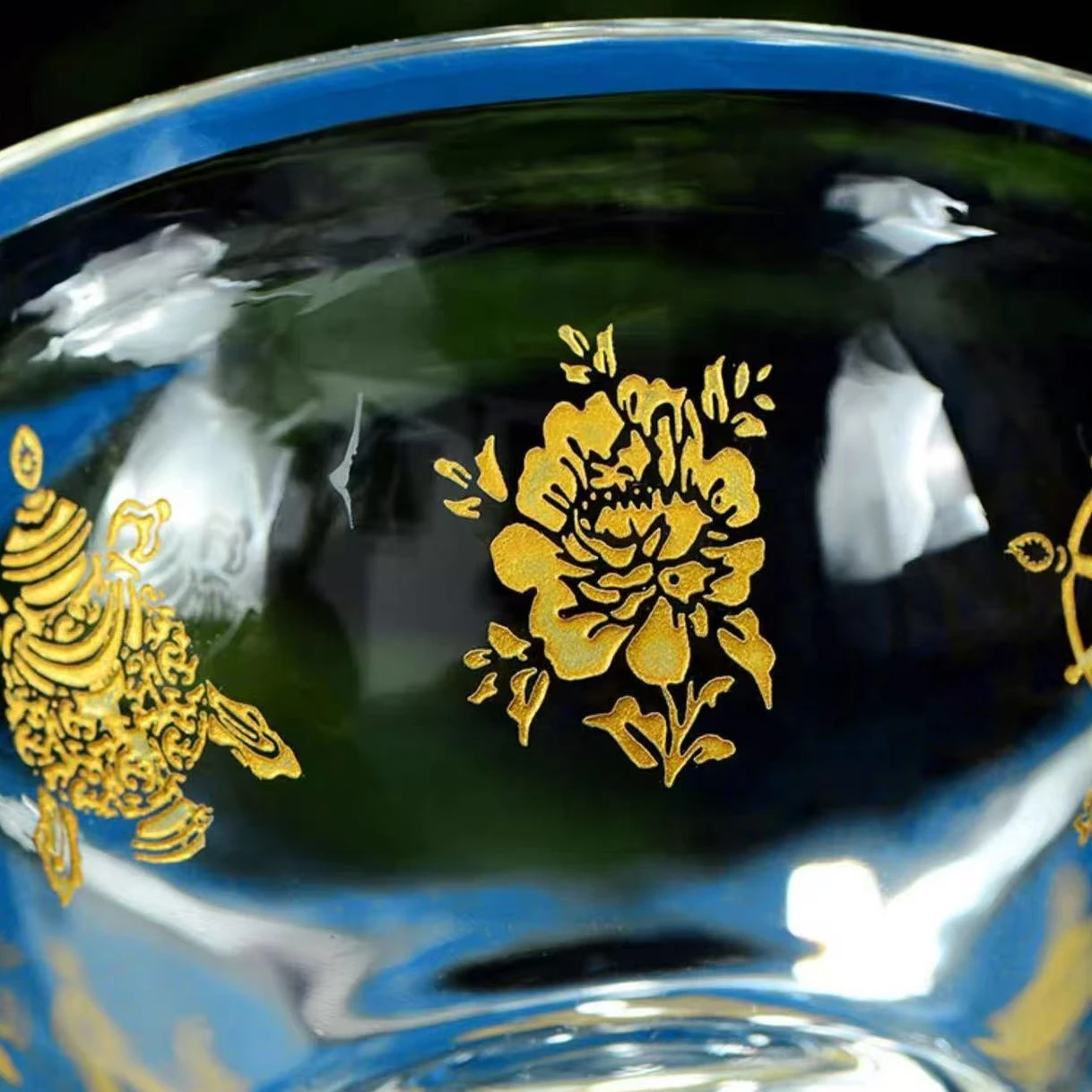 Buddhism Altars Crystal Bowl,Engraving Golden Auspicious Exquisite Texture Cup,Tibetan Handicraft Holy Water Bowl Buddhist Item - Image 6