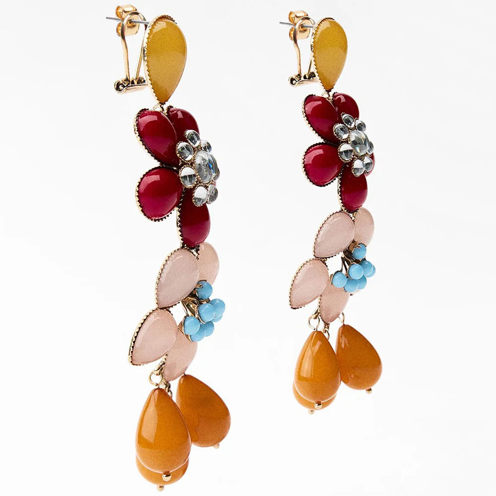 Vedawas Crystal Flower Tassel Earrings,Bohemian Handmade Elegent Tassels Holiday Wedding Banquet Party Women Accessories