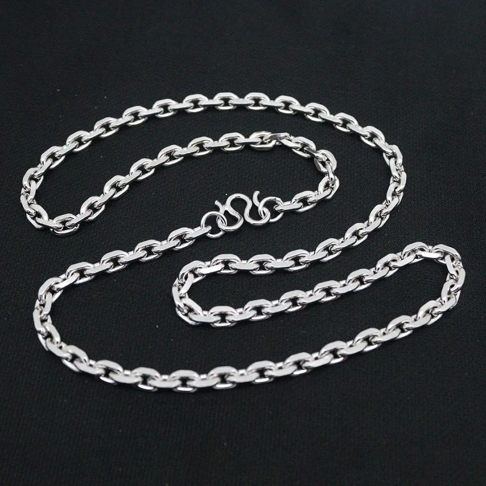 Real Jewelry Pure Sterling Silver S925 Women Men Necklace 5mmW Cable Rolo Chain M Clasp 22inch