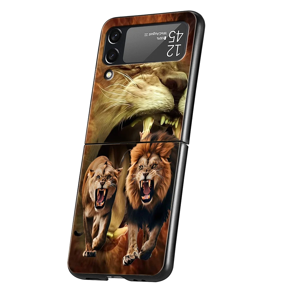 Löwe Muster Harte PC Telefon Fall Für Samsung Galaxy Z Flip 6 5 4 Schwarz Abdeckung Für Galaxy Z Flip 3 faltbare Stoßfest Capas Fundas – Detail 6