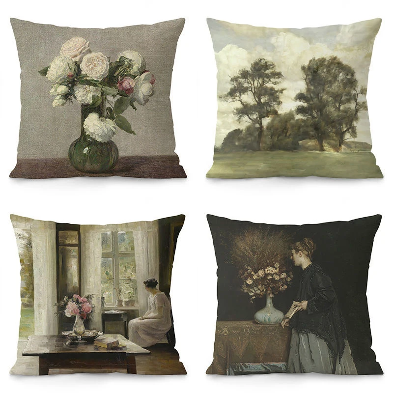 Floral & Scenery Pillows Artistic Home Decor Square polyester pillowcase, modern sofa decorative cushion cover