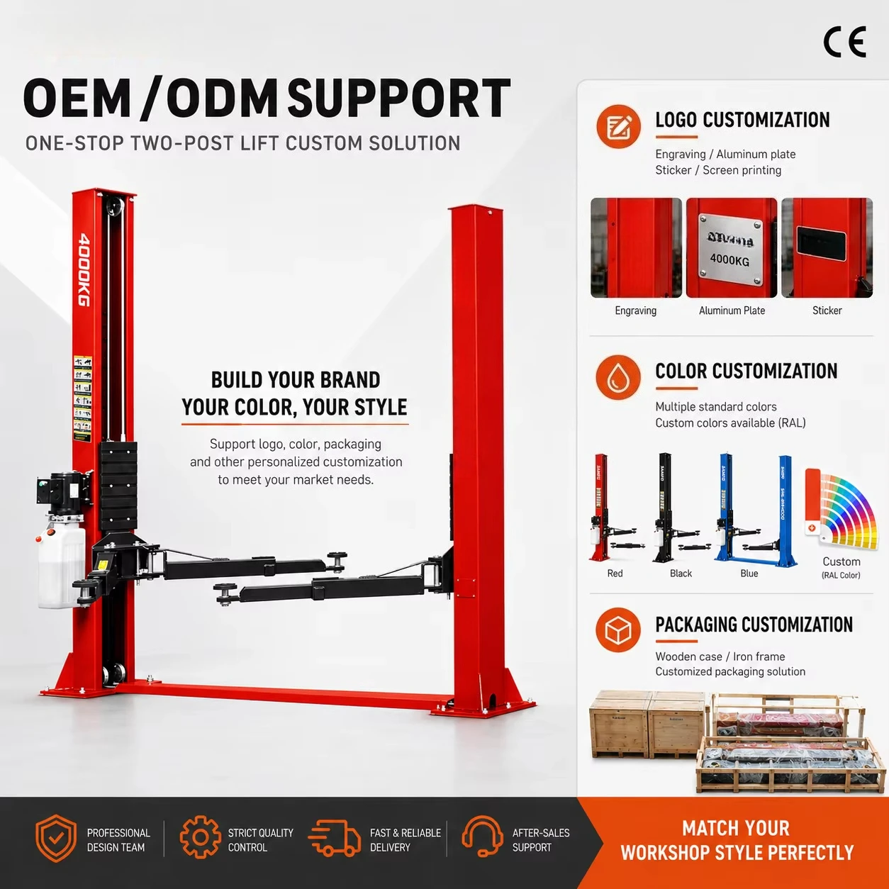 Professional Workshop Car Lift 4 Ton 2 Post Hydraulic Double Cylinder Balance System 3540mm Width