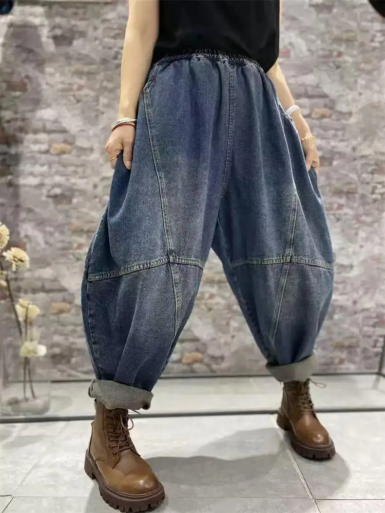 

Slimming Mom Jeans Wide Leg Pants Casual Harlan Jeans Women's plus Size Long Pants Comfortable Spring Autumn Denim Trousers
