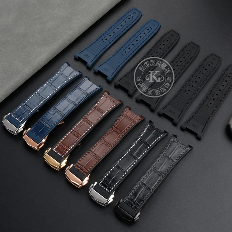 For Omega Constellation Manhattan Series Watch Strap Cowhide Crocodile Pattern Silicone Rubber Bottom Observatory Watchband