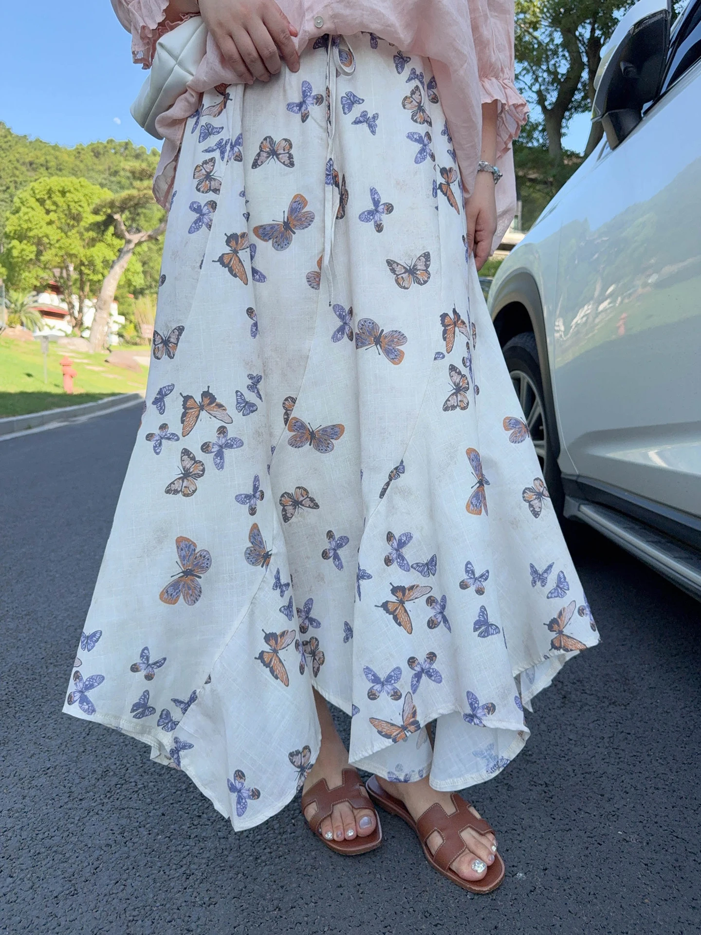 

Юбка миди VOGANA с завышенной талией, А-силуэт, большие размеры, женская, летняя, с цветочным принтом, повседневная, в корейском стиле, из полиэстера