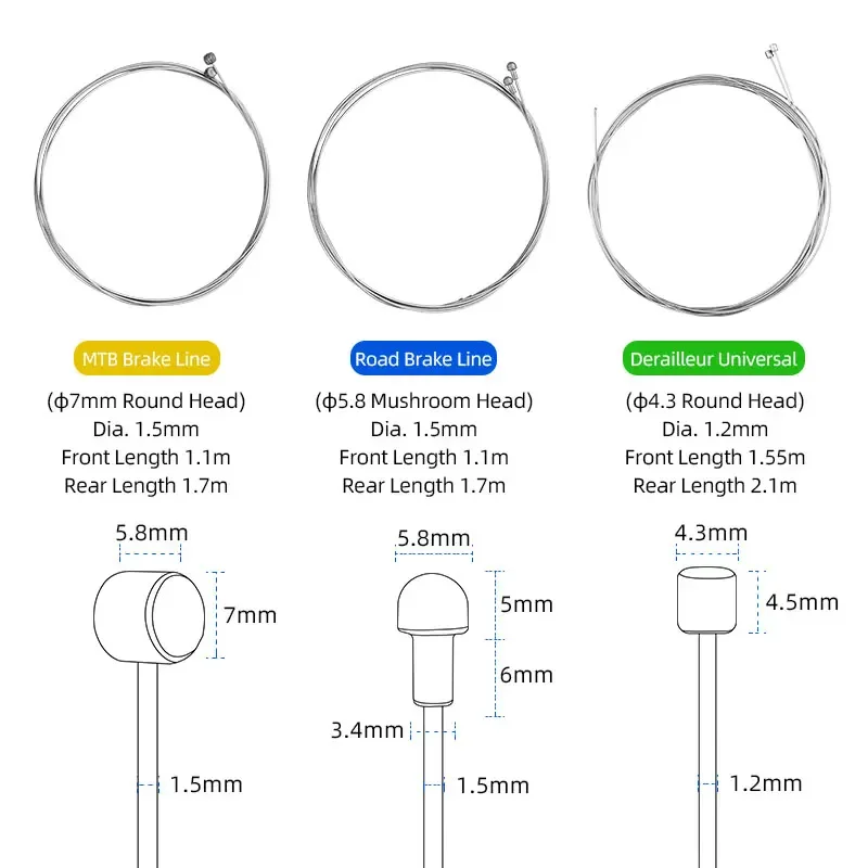 Deemount Bicycle Disc Brake Stainless Steel Wire MTB Road Shift Hose Kit Front Rear Derailleur Cable W/ straps clips Metal Caps
